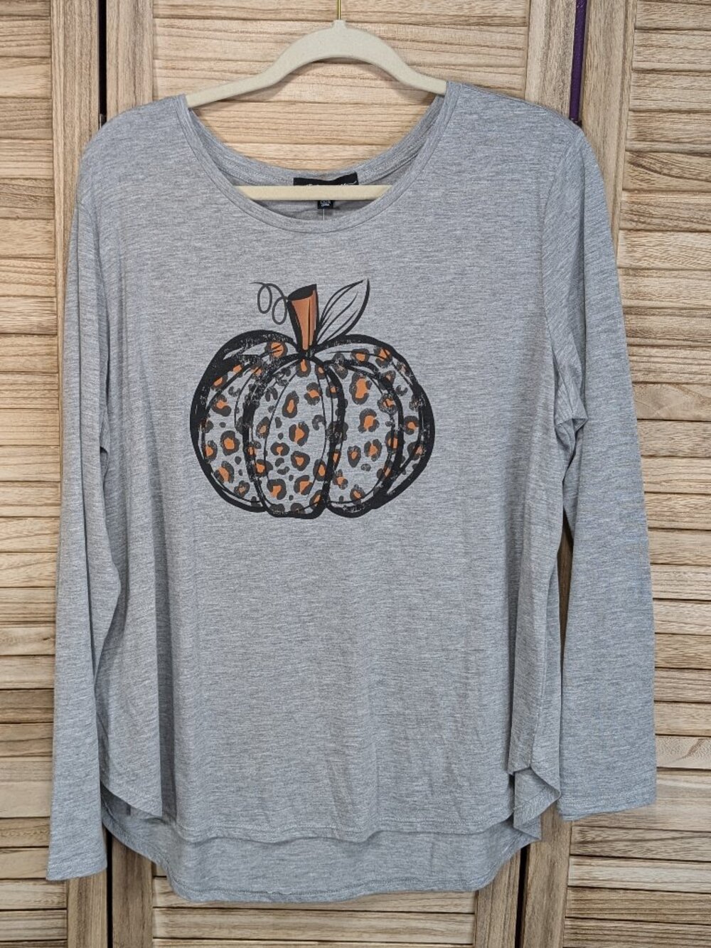 State of Mind Gray Long-Sleeve Pumpkin Graphic Tee Size XXL